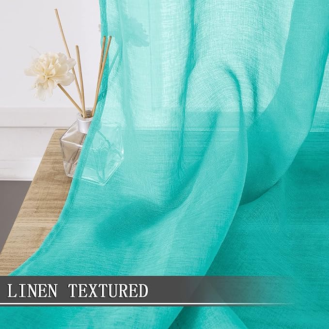 Tollpiz Short Sheer Curtains Linen Textured Living Room Curtain Sheers Light - Image 2