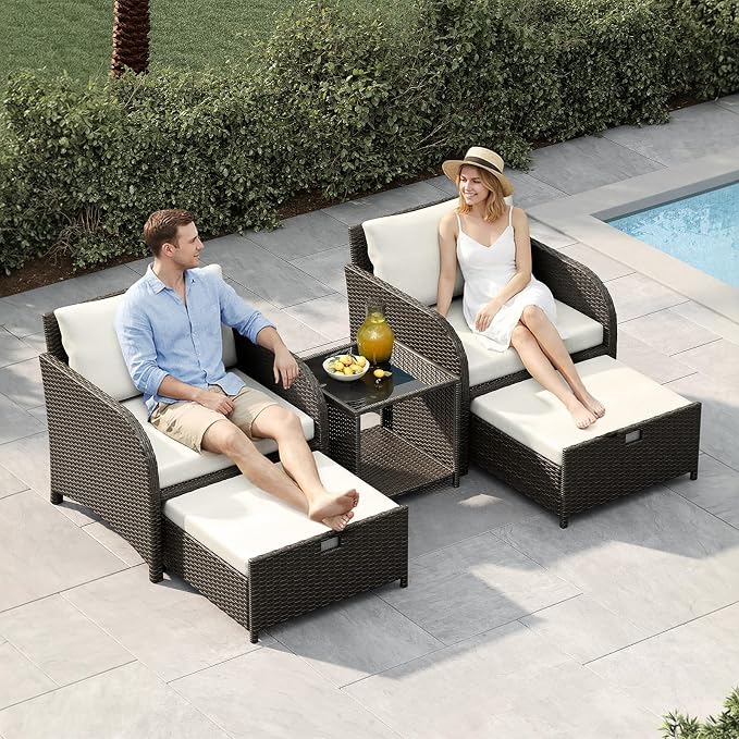 Garvee 5-Piece Outdoor Patio Conversation Set, PE Rattan Wicker Patio Furniture - Image 7