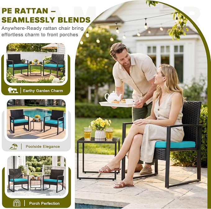 Flamaker Patio Set Outdoor Wicker Furniture, Modern Bistro Set - Image 3