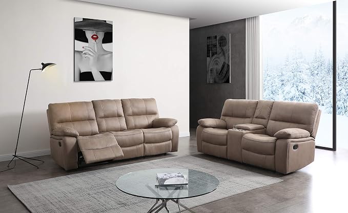 Betsy Furniture Microfiber Reclining Sofa Couch Set Living Room Set 8007 by BetsyFurniture