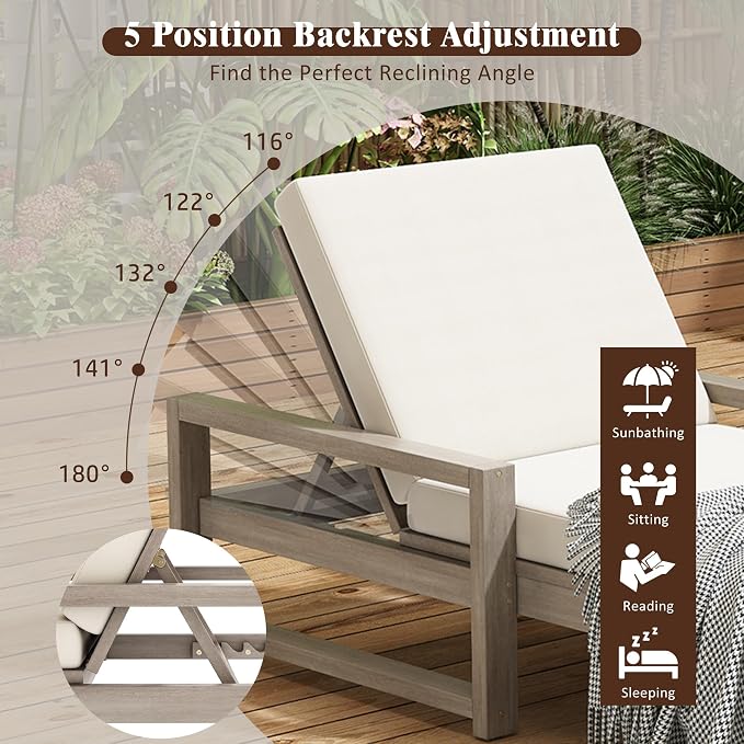 Outdoor Chaise Lounge Chair Set of 3, Patio Chaise Lounge Recliner - Image 8