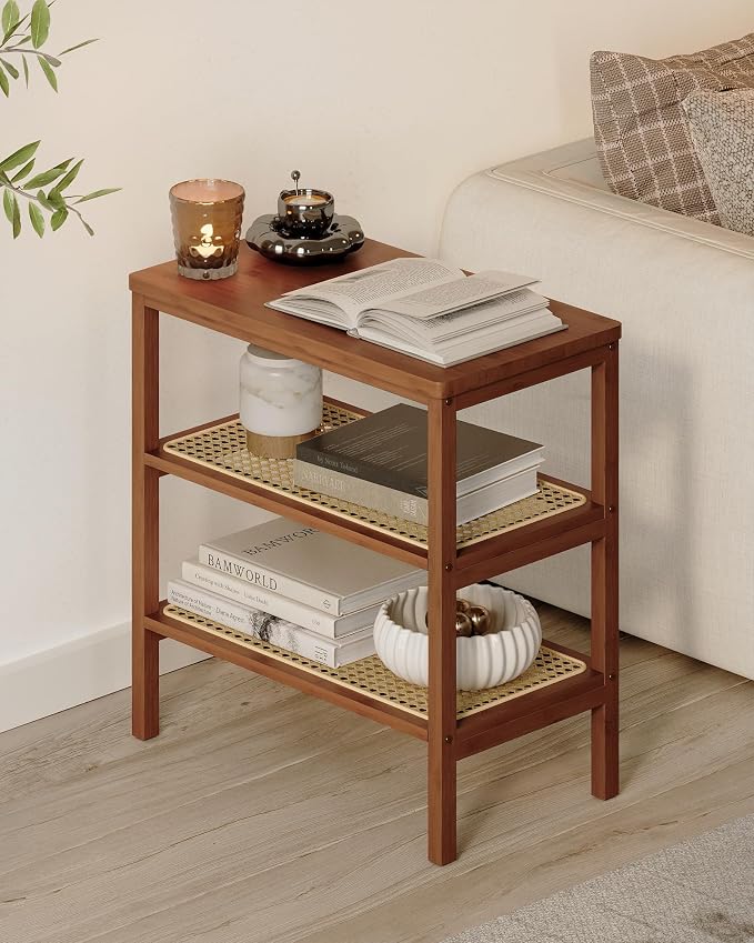 Rattan Side Table Mid Century Modern End Table 3-Tier by Bamworld