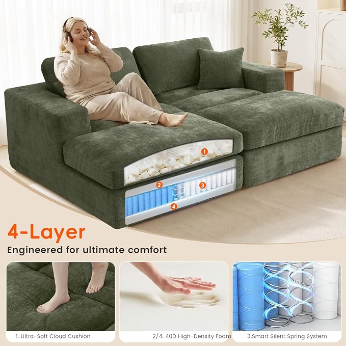 80.7" Oversized Double Chaise Lounge Chair Indoor, Cloud Boneless Sleeper Sofa - Image 6