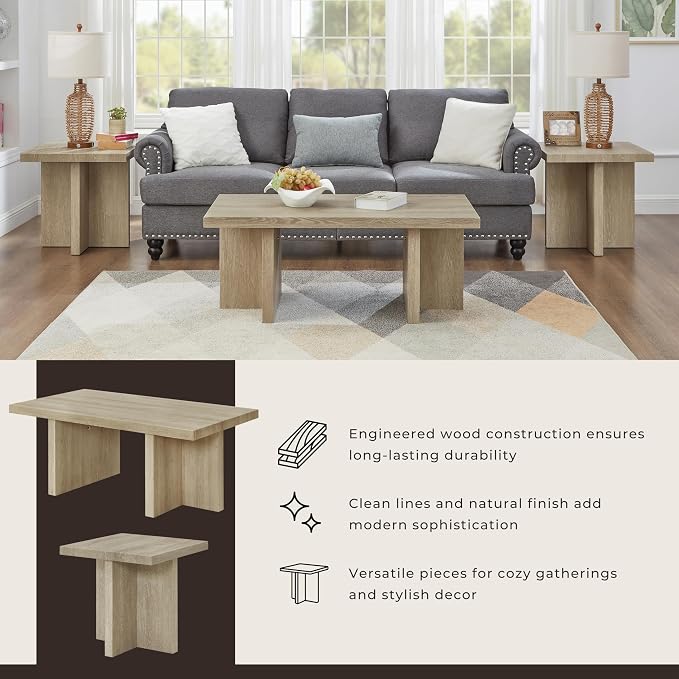 Roundhill Furniture Mchome 3-Piece Coffee Table Set, Coffee Table and Two End - Image 9