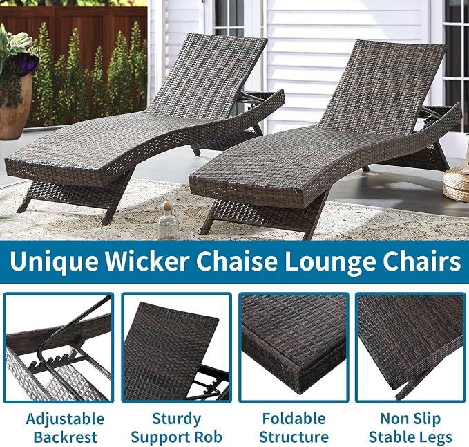 Outdoor Chaise Lounge Chair + Coffee Table Set of 2 - Image 3