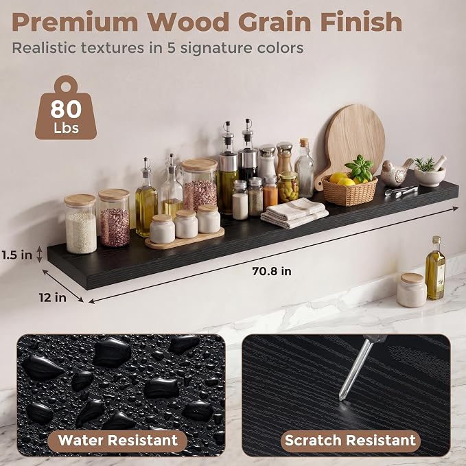 12 inch Deep Floating Shelves for Wall, 72 inch Wide Engineered Wood Wall - Image 2