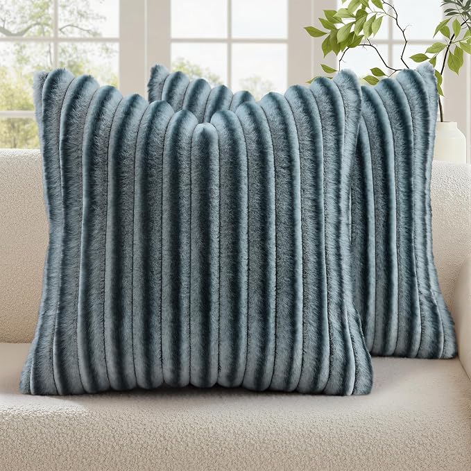 decorUhome Cozy Faux Fur Throw Pillow Covers 18x18 Set of 2 Decorative Soft by decorUhome