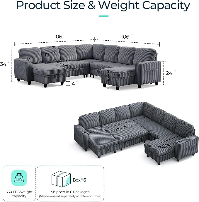 LINSY HOME Sectional Sleeper Sofa Pull Out Couches - Image 2