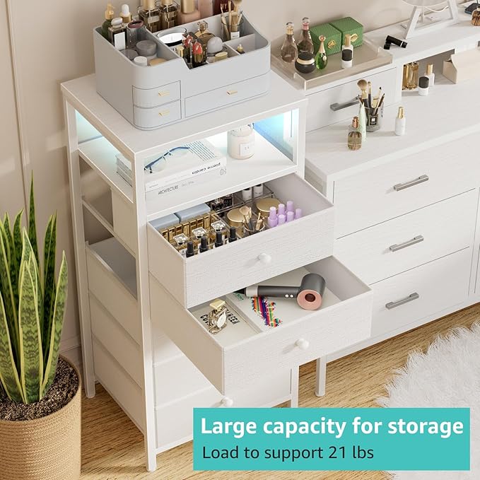 BOLUO White Dresser with 5 Drawers Tall Nightstand with Charging Station and - Image 4