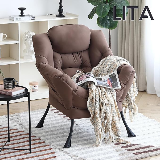 LITA Lazy Chair with Armrests and Side Pocket, Modern Upholstered Accent - Image 6