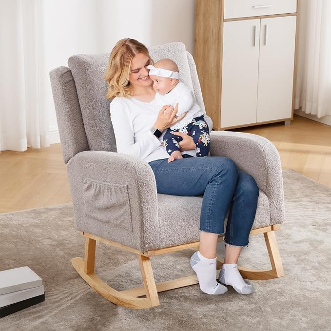HCHAIRH Rocking Chair Nursery, Sherpa Nursing Rocking Chairs, Upholstered - Image 9