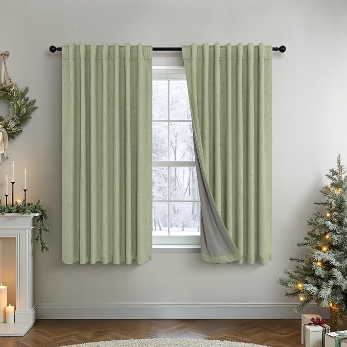 Light Sage Blackout Curtains for Bedroom Aesthetic 54 Inch Long 2 Panel Thermal by Pitalk