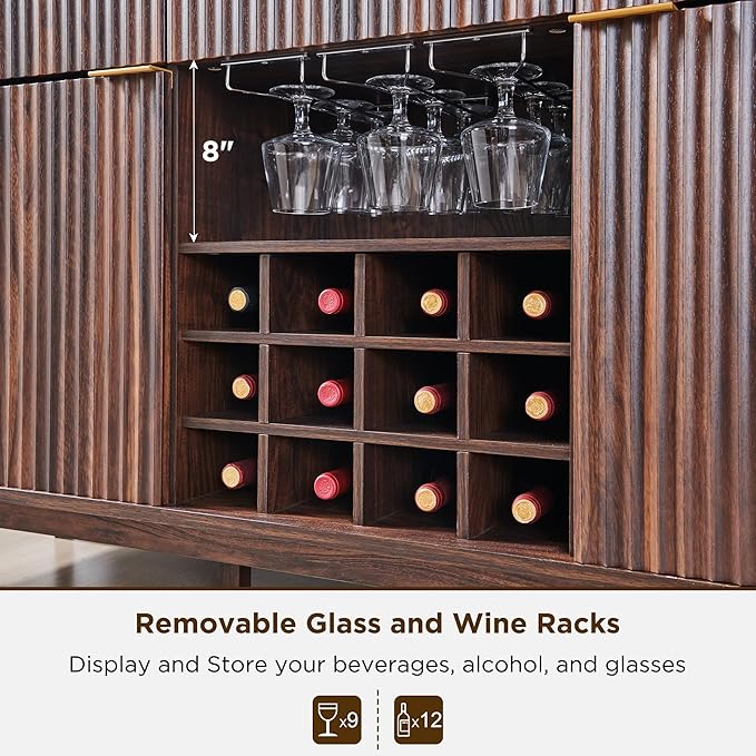 OKD Fluted Wine Bar Cabinet, 3 Drawers, 4 Glass Holders & 12 Wine Racks - Image 5