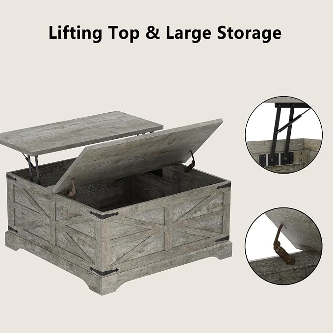 Furnideco 35.5''W Square Coffee Table Farmhouse Lift top Coffee Table - Image 7