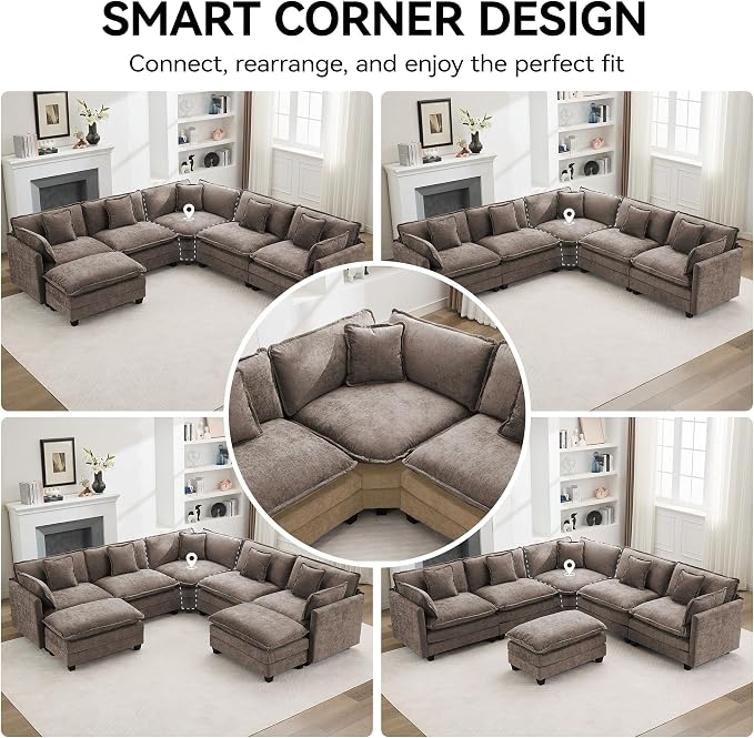113'' V Shaped Cloud Sectional Sofa, Oversized Deep Seat Couches - Image 8