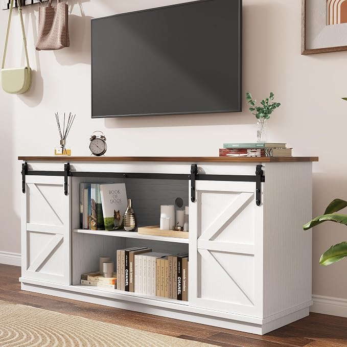 YESHOMY Farmhouse TV Stand for Televisions up to 65 Inches, Sliding Barn Doors - Image 3