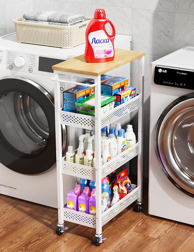 OKZEST Utility Slim Storage Cart, 4-Tier Narrow Bathroom Organizers and Storage - Image 9