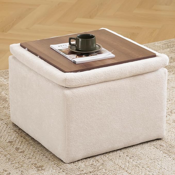 Cube Storage Ottoman, Chenille Ottoman Foot Stools, Ottoman Footstool by Rhevoy