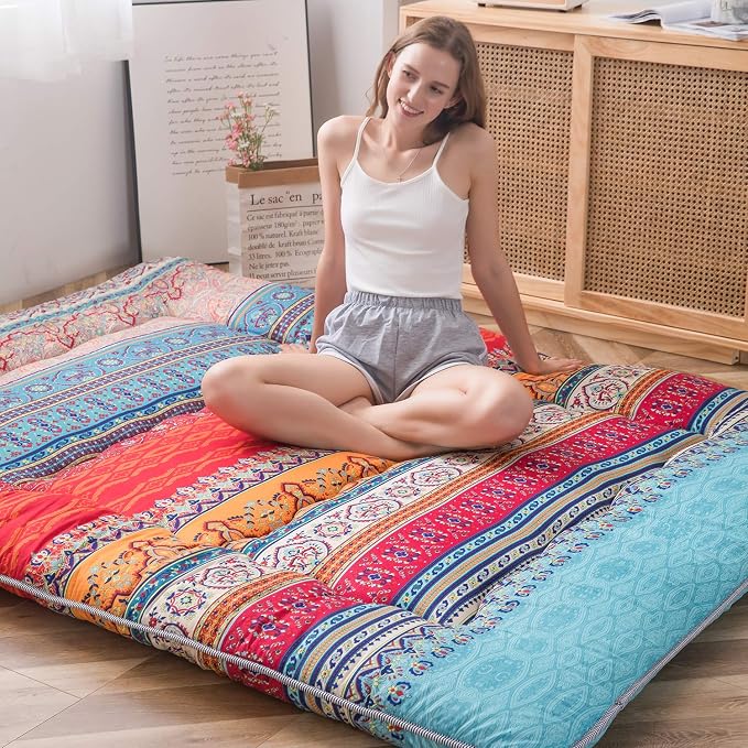 MAXYOYO Bohemian Retro Floor Mattress Vintage Floral Japanese Futon Mattress - Image 3