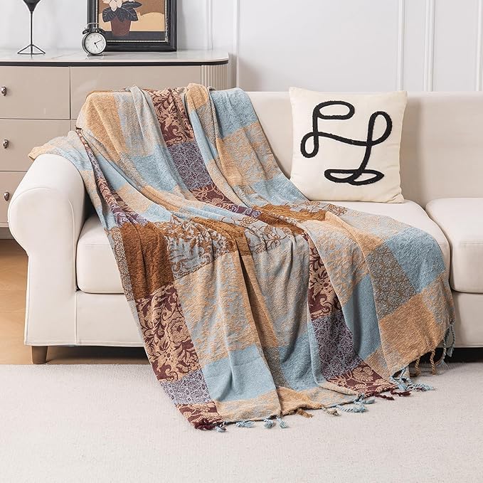 Bohemian Chenille Throw Blanket, Boho Jacquard Tassels Cover - Image 9