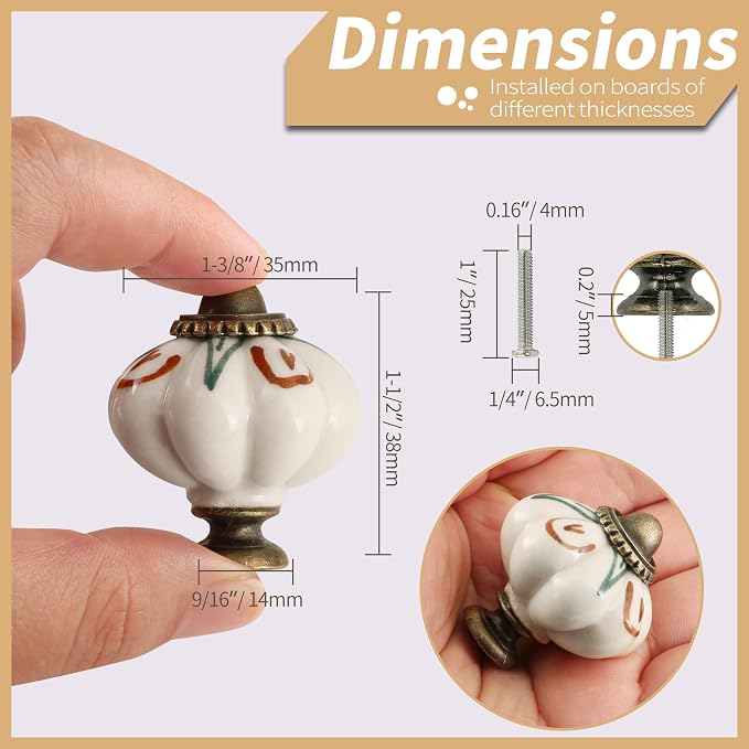 Ivory Pumpkin Knobs 12 Pack Ceramic Cabinet Knobs Vintage Drawer Pulls - Image 4