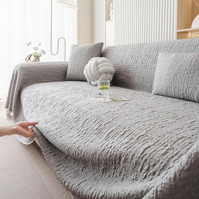 DREAMINGO Bubble Textured Cooling Sofa Cover, Ice Silk Breathable Couch Cover - Image 2