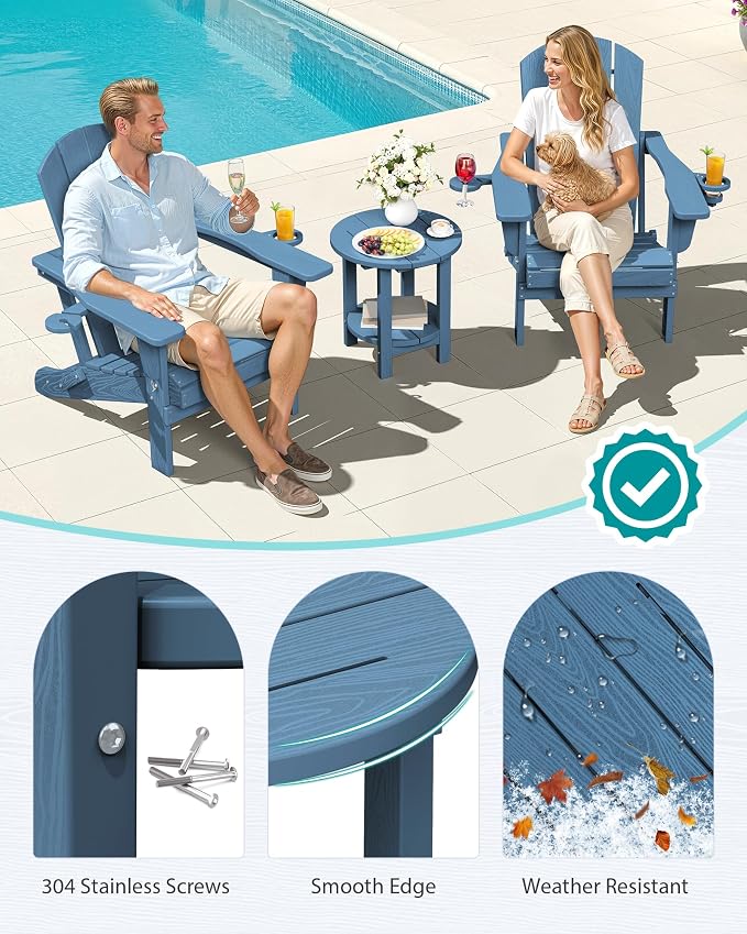 SERWALL Round Outdoor Side Table Set of 2, HDPE Small Adirondack Double End - Image 5
