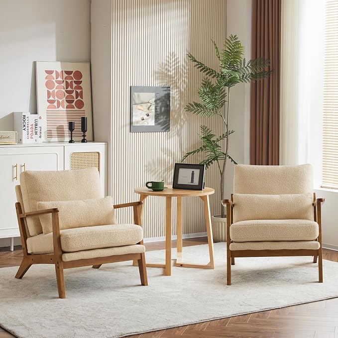 Karl home Accent Chair Wide Armrest Mid-Century Lounge Chair Teddy Fleece - Image 7