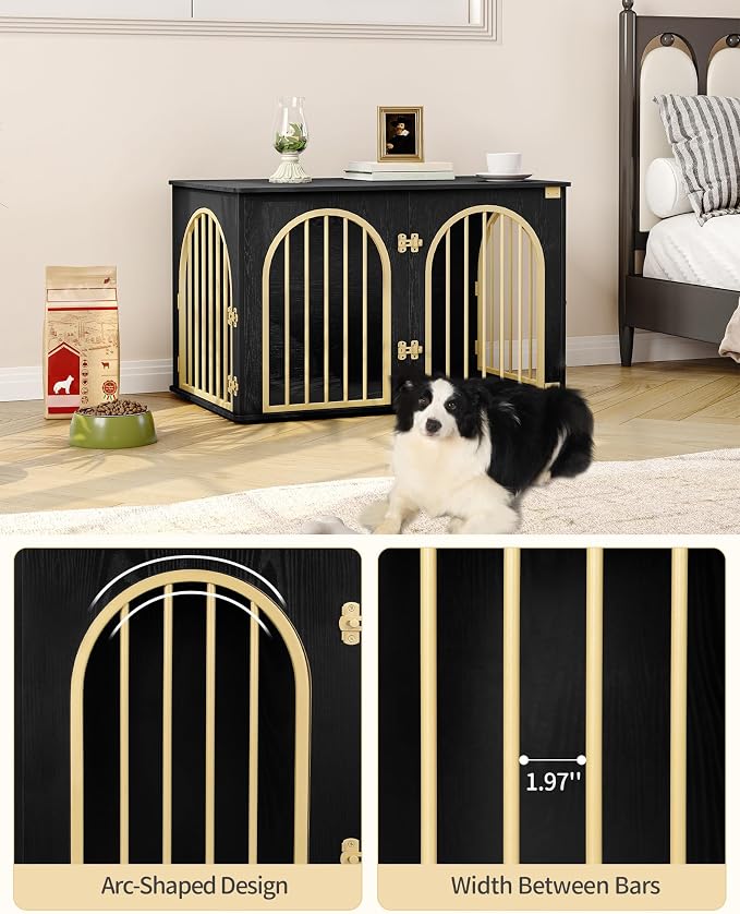 Hzuaneri 39.4" Wooden Dog Crate Furniture, Indoor Dog Kennel Dogs Cage - Image 3