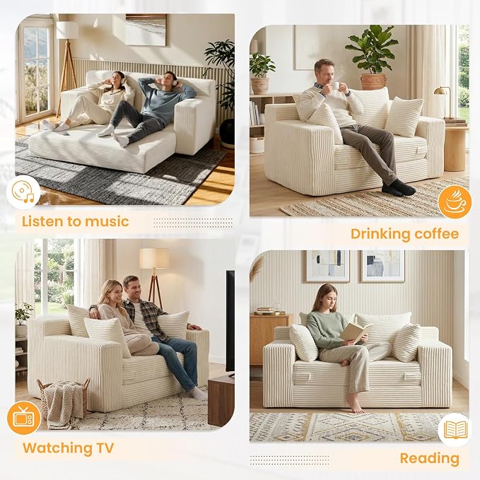 Boneless Loveseat Sleeper Sofa Bed, 3-in-1 Convertible Sofa Bed and Futon Couch - Image 5
