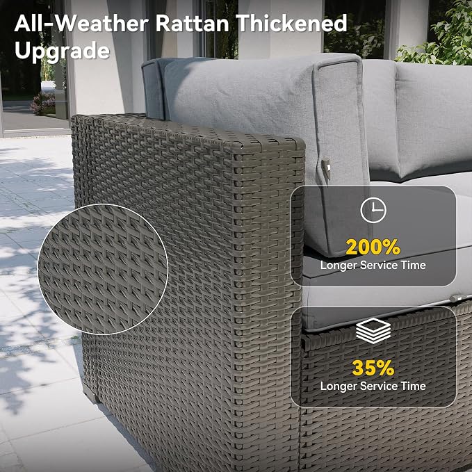 Aoxun Patio Furniture Set with Umbrella, 8 Piece Outdoor Sectional Sofas - Image 6