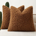 Faux Fur Throw Pillow Covers 18x18 Inch Set of 2 Boucle Neutral Decorative by Woaboy