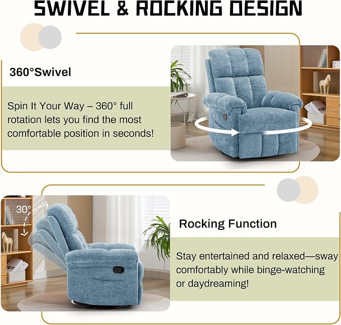 Korser Recliner Chair, Swivel Rocker Recliner Chair - Image 3