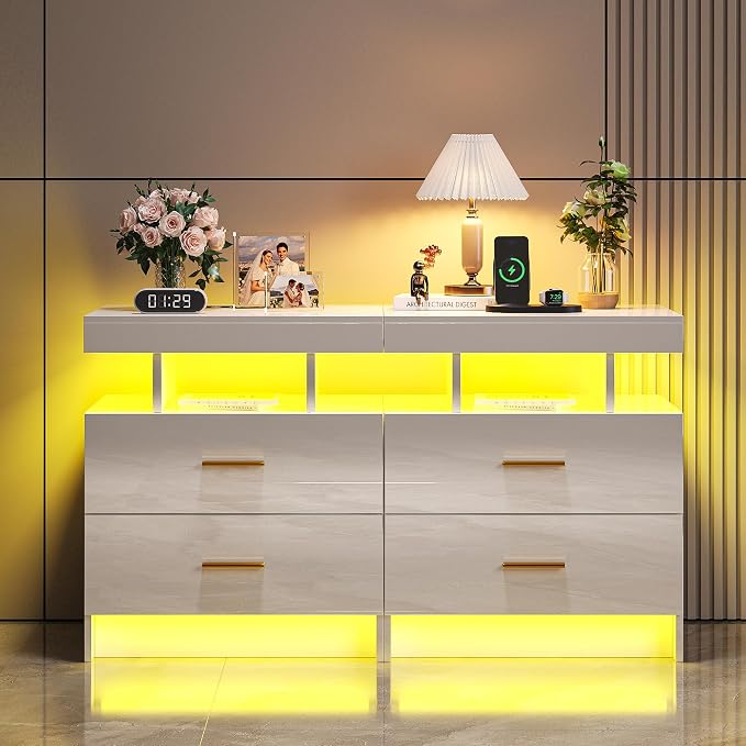 HNEBC Nightstand Set of 2 with Charging Station, Auto LED Night Stand with - Image 5