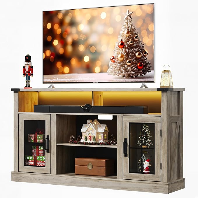 WLIVE Farmhouse TV Stand for 65 Inch TV, Tall Entertainment Center by WLIVE