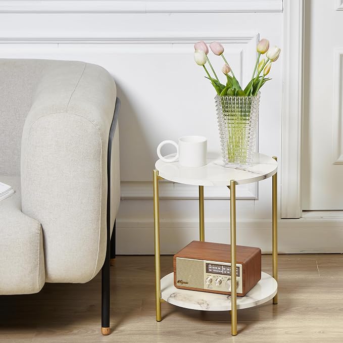 Gawicpy 2 Tier Round Side Table, Folding End Tables Coffee Table Simplistic - Image 5