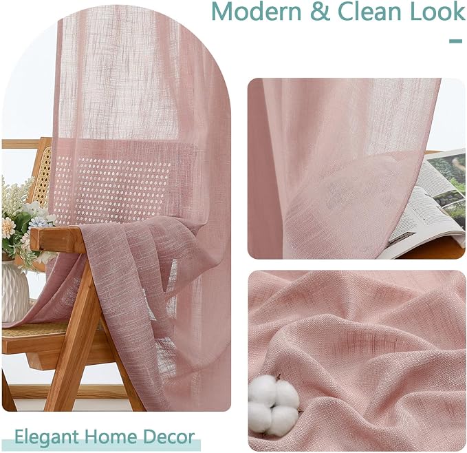 Chyhomenyc Rose Pink Semi Sheer Curtains 36 Inch Length, Light Filtering Faux - Image 8