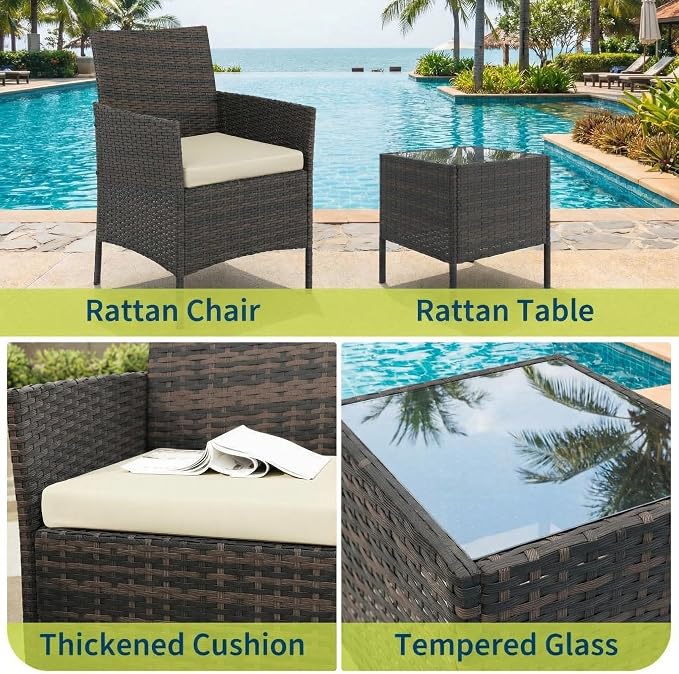 GarveeHome 3-Piece Patio Bistro Set, PE Rattan Outdoor Conversation Furniture - Image 4