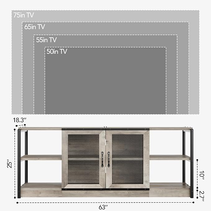 GarveeHome TV Stand for 65+ Inch TV, Rustic Entertainment Center TV Media - Image 2