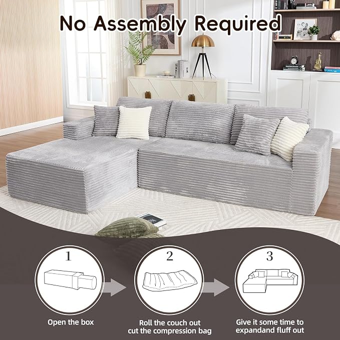 108" Boneless Couch, L-Shaped Modular Sectional Sofa - Image 8