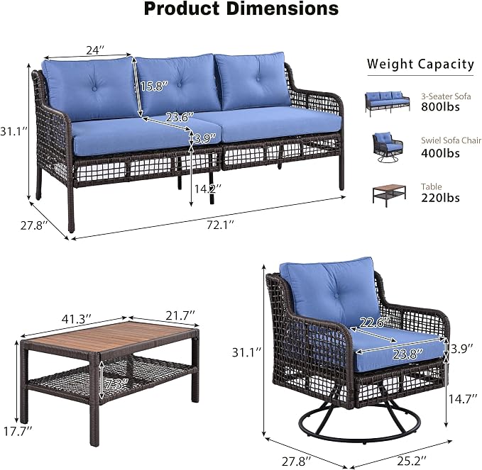 4-Piece Outdoor Wicker Sectional Sofa Set, All Weather Patio Conversation Set - Image 3