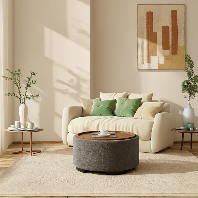29.5 Inch Round Storage Ottoman Coffee Table, Modern Circle Coffee Table - Image 3