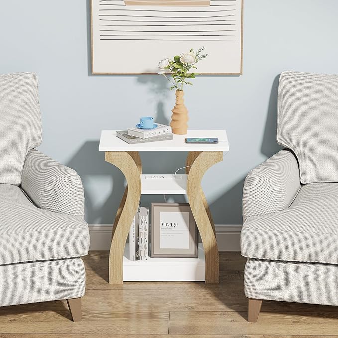 FROMJBEST End Table with Charging Station, Side Table with USB Ports and Outlets - Image 4