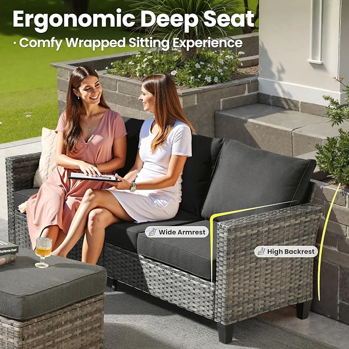 ovios 9 Pieces Patio Furniture Set, Outdoor Wicker Sofa Couch - Image 7