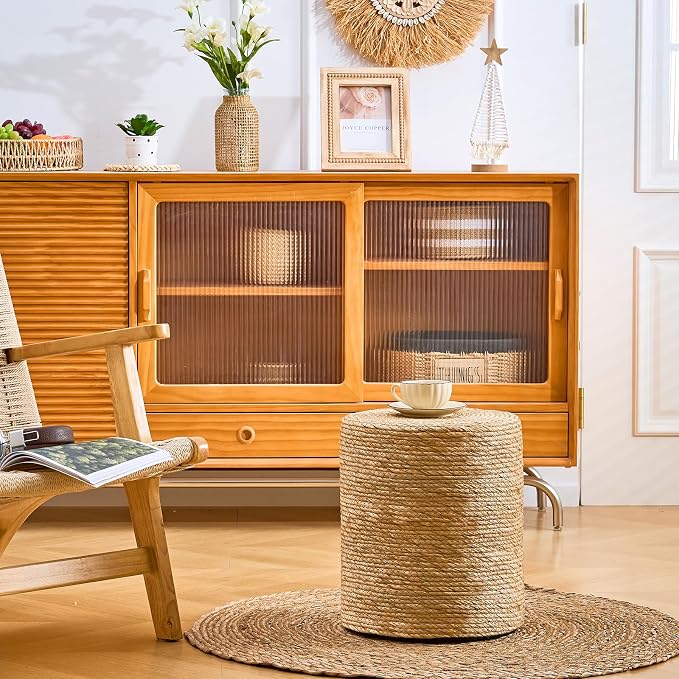 Wimarsbon Natural Seagrass Foot Stool, Hand Weaving Round Ottoman, - Image 4