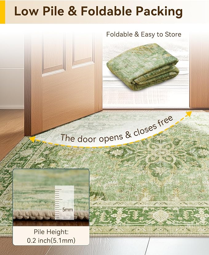 RELEANY Area Rugs 7'x9' Washable Non-Slip, Floral Vintage Distress Print - Image 5