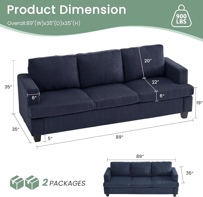 YOUDENOVA Sofa, 3 Piece Set Comfy Sofa, Loveseat & 2 3-Seater Couch - Image 3