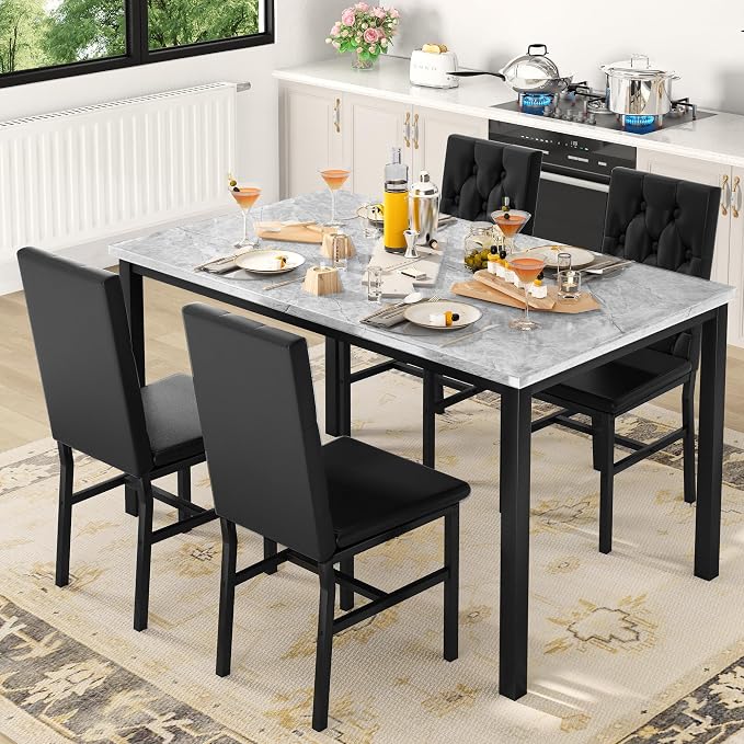 Hooseng Dining Table Set for 4, Faux Marble Small Kitchen Table Chairs Set of 4 - Image 2