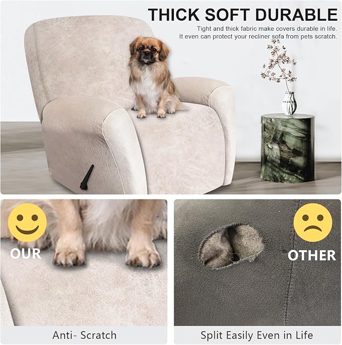ANARACHON Recliner Chair Covers Leather Look, 4 Pieces Recliner Covers Non Slip - Image 6