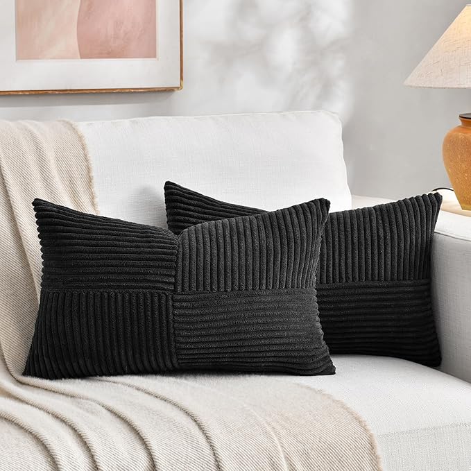 Fancy Homi 2 Packs Black Long Lumbar Decorative Throw Pillow Covers 12x24 Inch by Fancy+Homi
